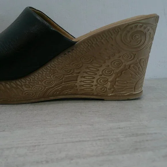 Bella Vita Sexy Black Leather Made in Italy Boho Wedge slide sandals Size 12 W - Picture 2 of 11